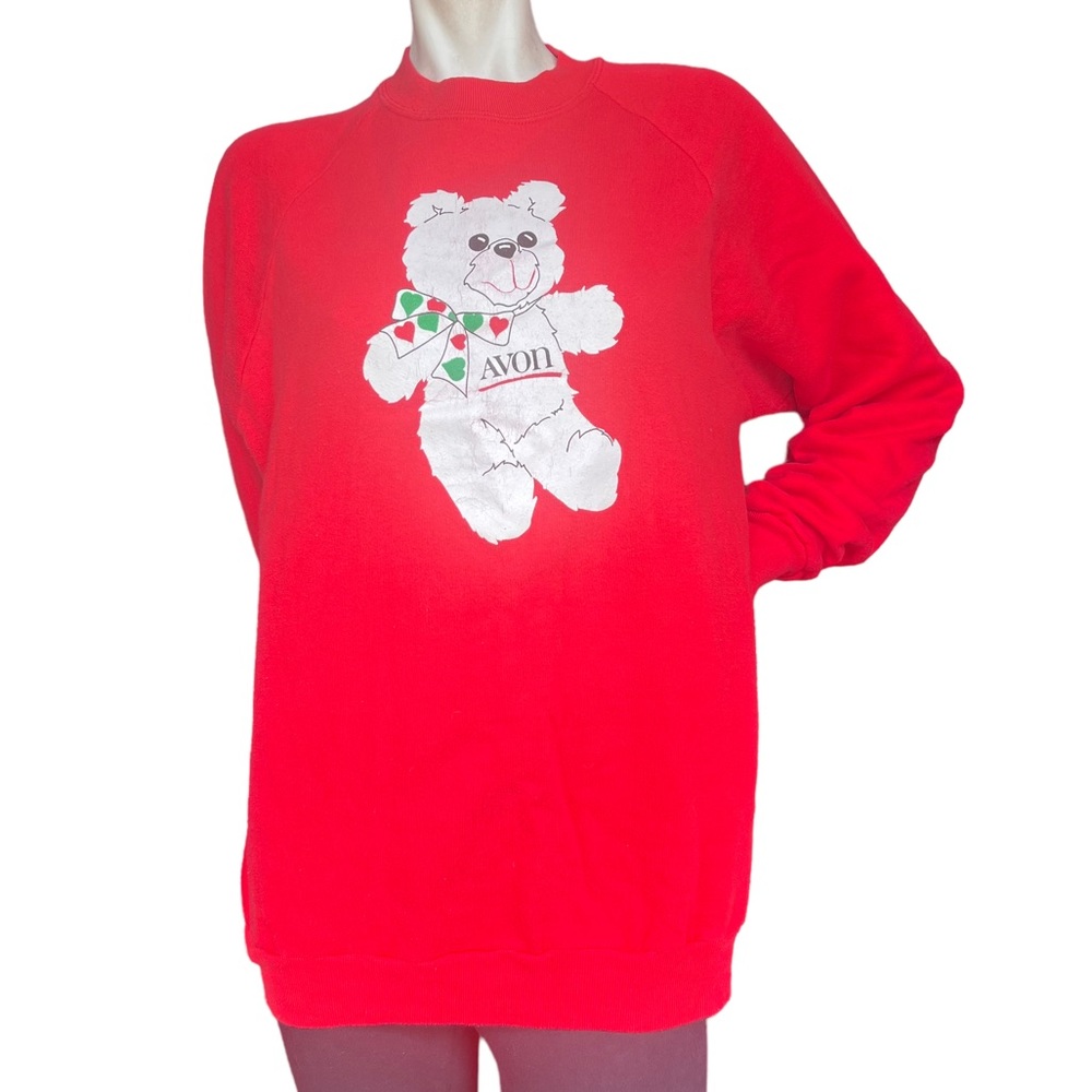 Vintage 1980's Jerzees Crewneck AVON Logo with Teddy Bear Graphic Size XL